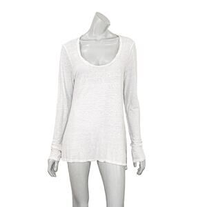 CP SHADES Mixed 100% Linen x Cotton Silk Scoop Neck Pullover in White Medium